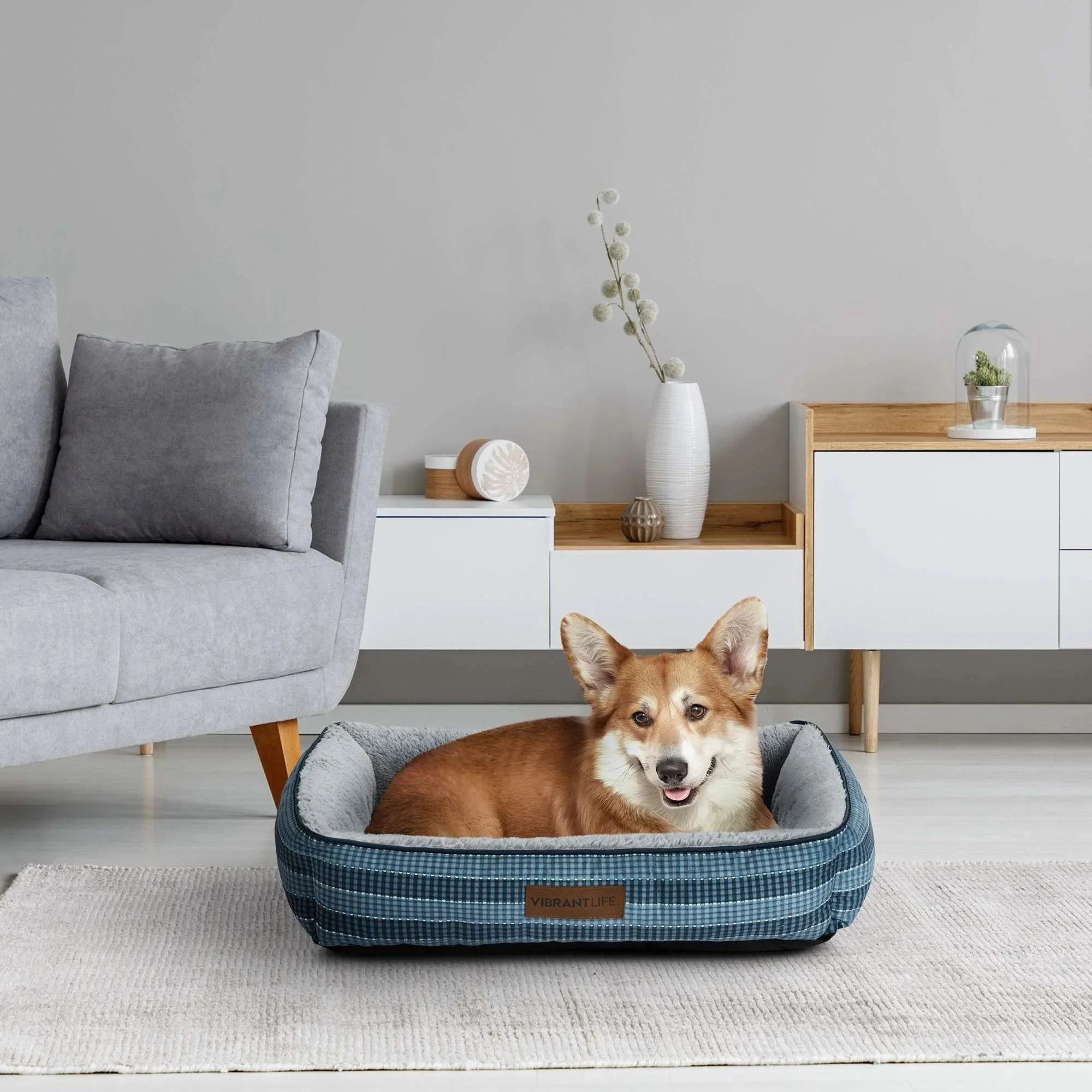 Vibrant Life Medium Lounger Dog Bed Blue 27 x 20 Inch Pet Bed - Image 2