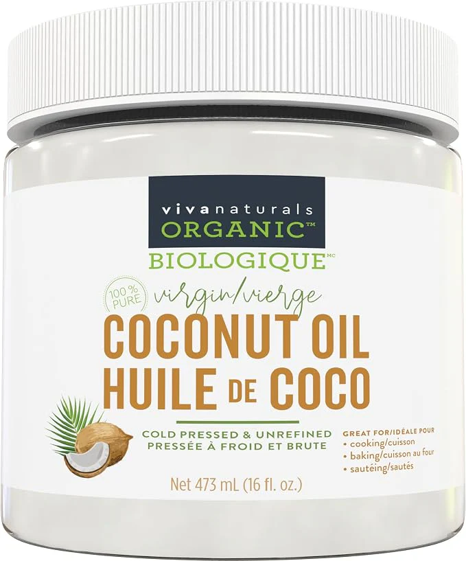 Viva Naturals Organic Virgin Coconut Oil – 16 fl oz Cold-Pressed Unrefined Coconut Oil for Cooking, Baking, Hair and Skin