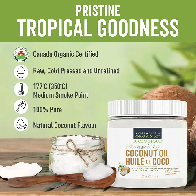 Viva Naturals Organic Virgin Coconut Oil – 16 fl oz Cold-Pressed Unrefined Coconut Oil for Cooking, Baking, Hair and Skin - Image 3