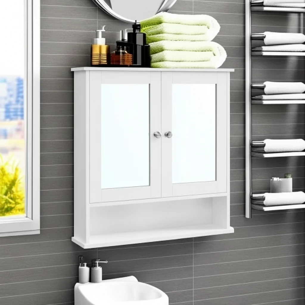 Wall Mounted Bathroom Cabinet with Mirror – 2-Door Storage Organizer S1325 - Image 2
