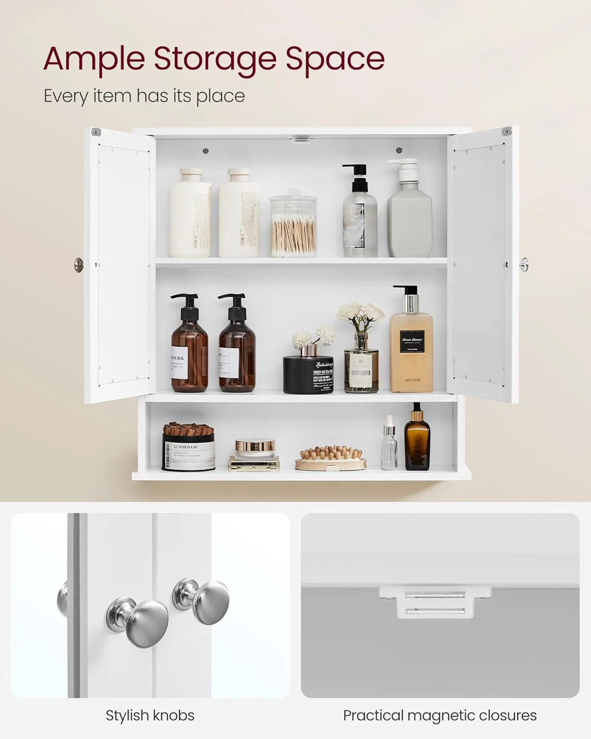 Wall Mounted Bathroom Cabinet with Mirror – 2-Door Storage Organizer S1325 - Image 3