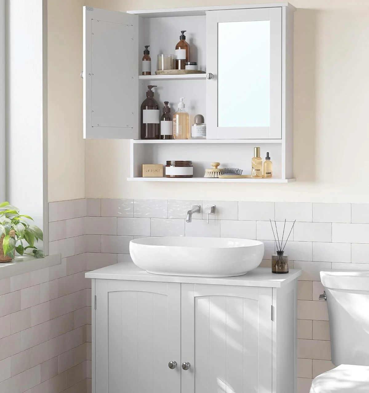 Wall Mounted Bathroom Cabinet with Mirror – 2-Door Storage Organizer S1325 - Image 5
