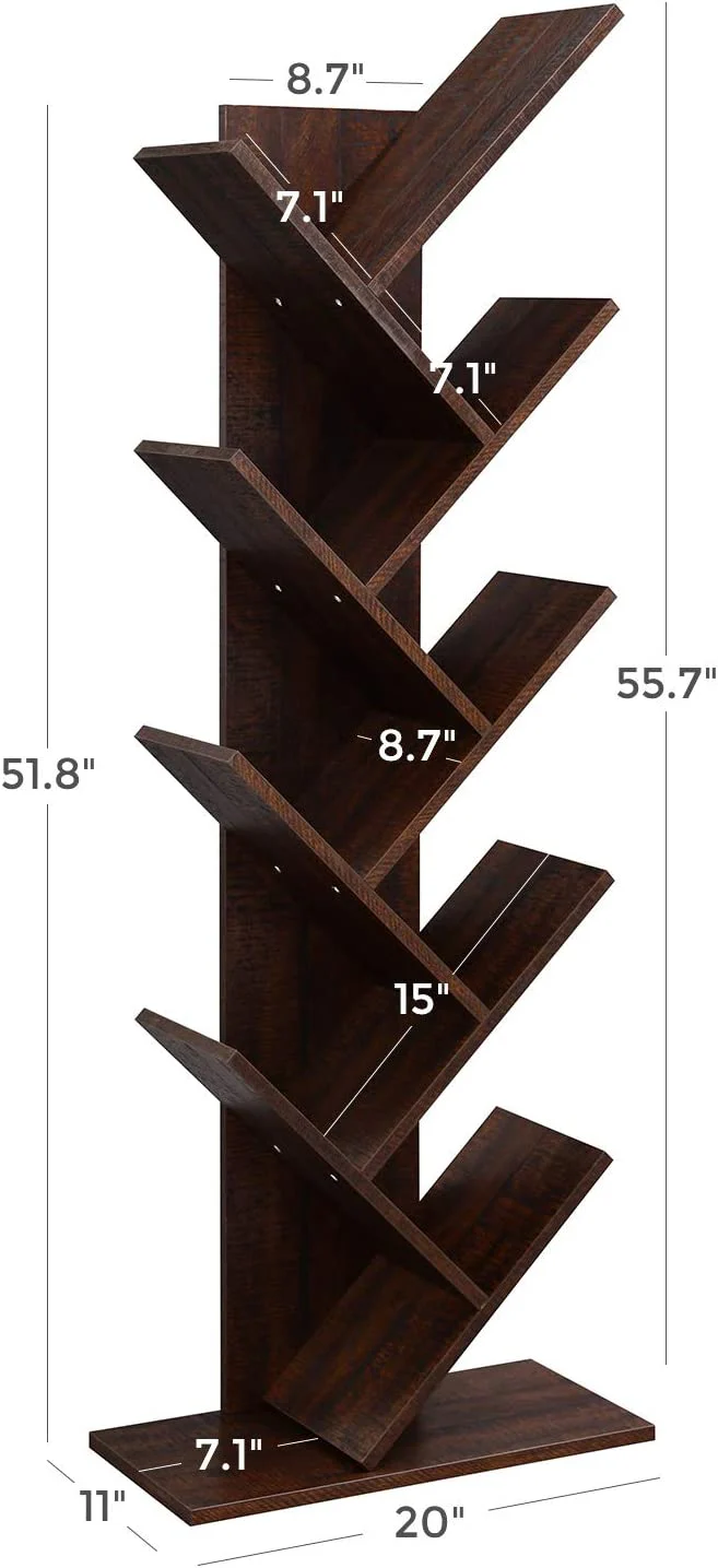 Walnut 8-Tier Bookshelf – Wooden Bookcase for Home & Office Storage | Model S3117 - Image 2