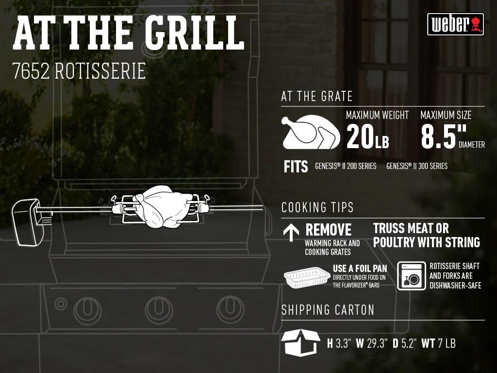 Weber 7652 Rotisserie for Use with Genesis II & II LX 2 & 3 Burner 300 Series Grills - Image 3
