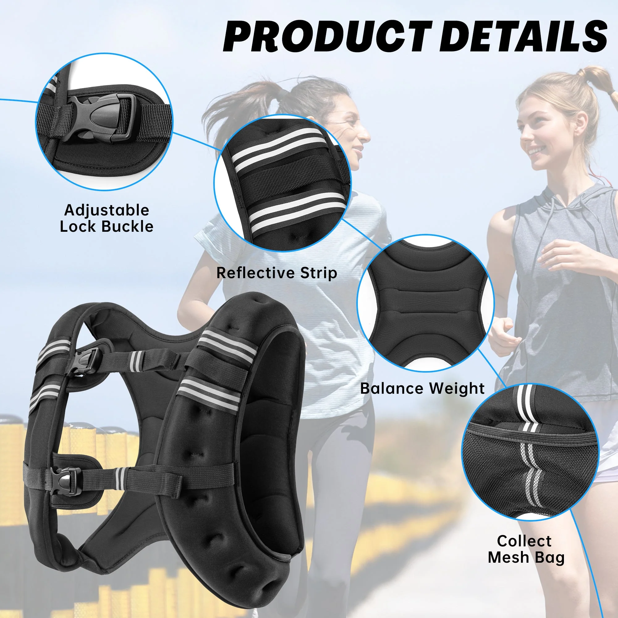 Weighted Vest with Reflective Strips – 16 lb, 20 lb & 30 lb Adjustable Training Vest - Image 11