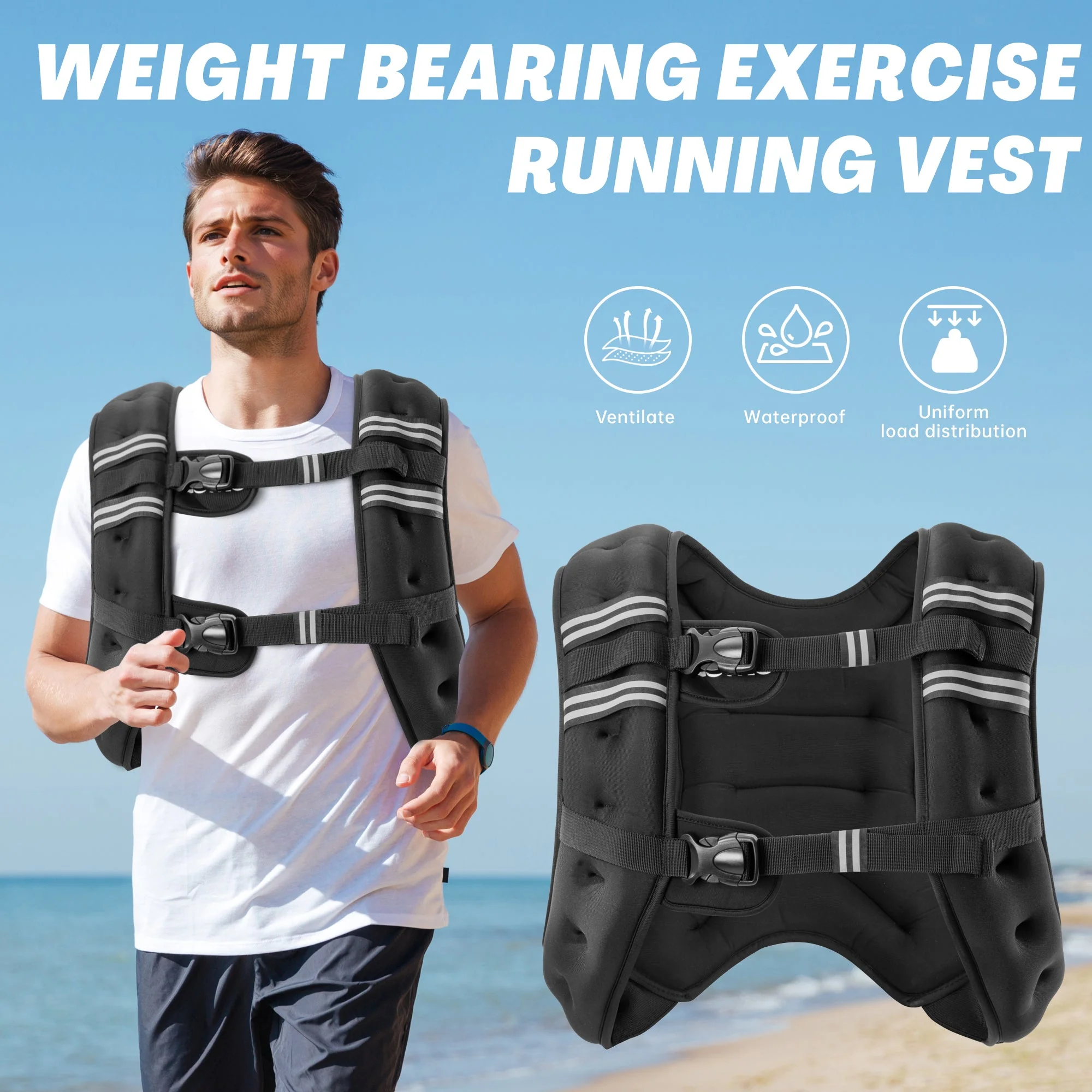 Weighted Vest with Reflective Strips – 16 lb, 20 lb & 30 lb Adjustable Training Vest - Image 7