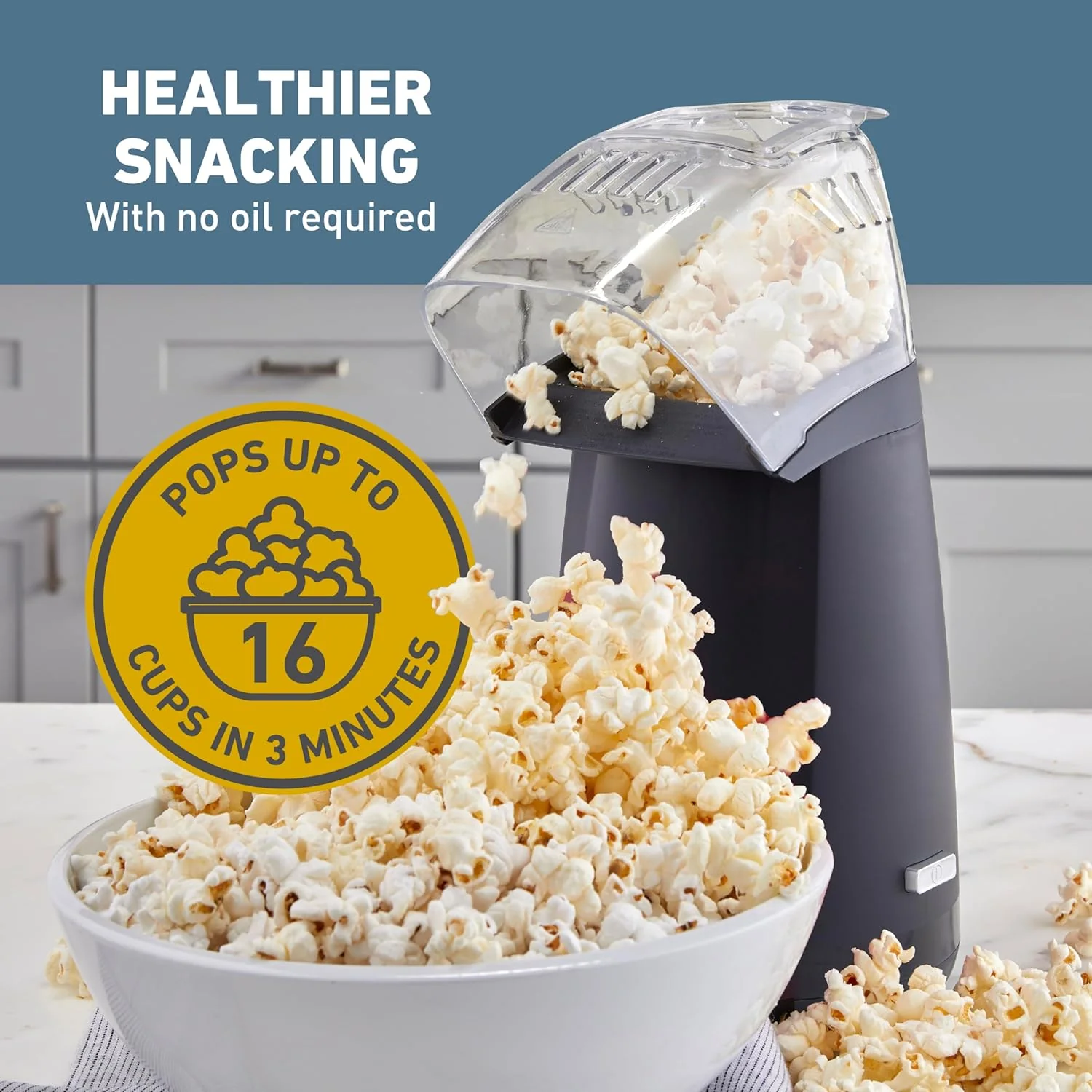 West Bend Air Crazy Popcorn Machine for Healthy Snacking with No Oil, 4-Quart, Black - Image 3