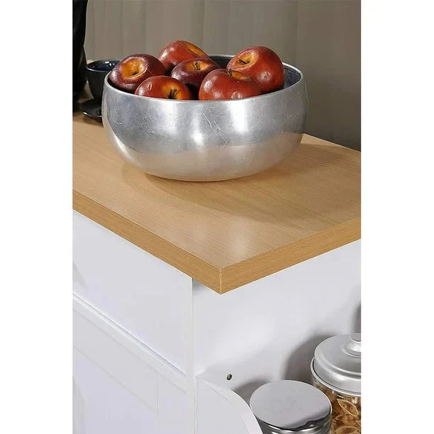 Wheeled White Kitchen Island Cart with Storage, Drawer & Spice Rack – SKU JWKT20042303 - Image 4