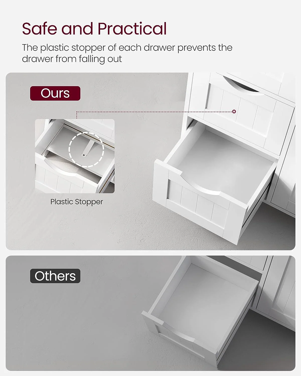 New White Bathroom Storage Floor Cabinet – 3 Drawers & Adjustable Shelf BBC49WT - Image 4