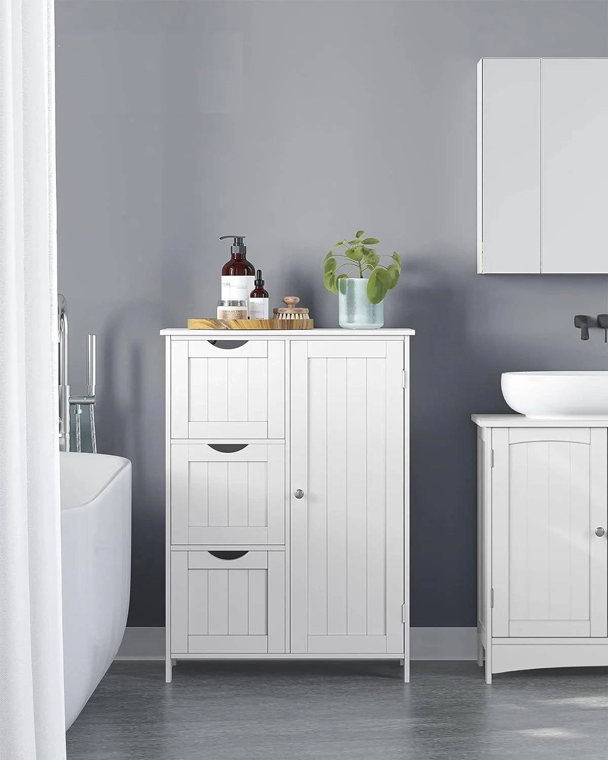 New White Bathroom Storage Floor Cabinet – 3 Drawers & Adjustable Shelf BBC49WT - Image 5