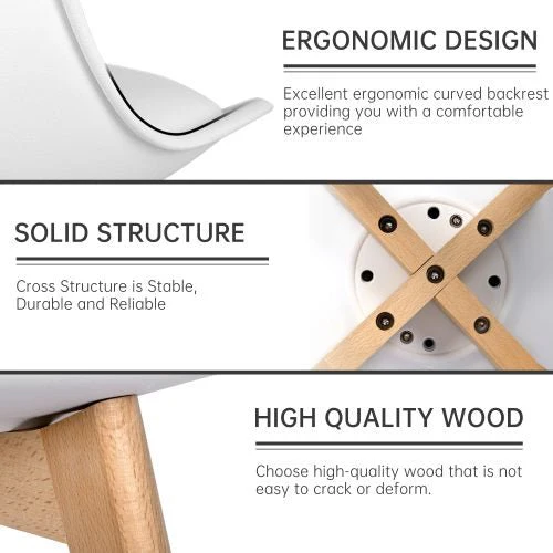 4-Piece Modern White Dining Chair Set – Matte Plastic Seats with Wooden Legs | SKU: AMPVC04 - Image 3