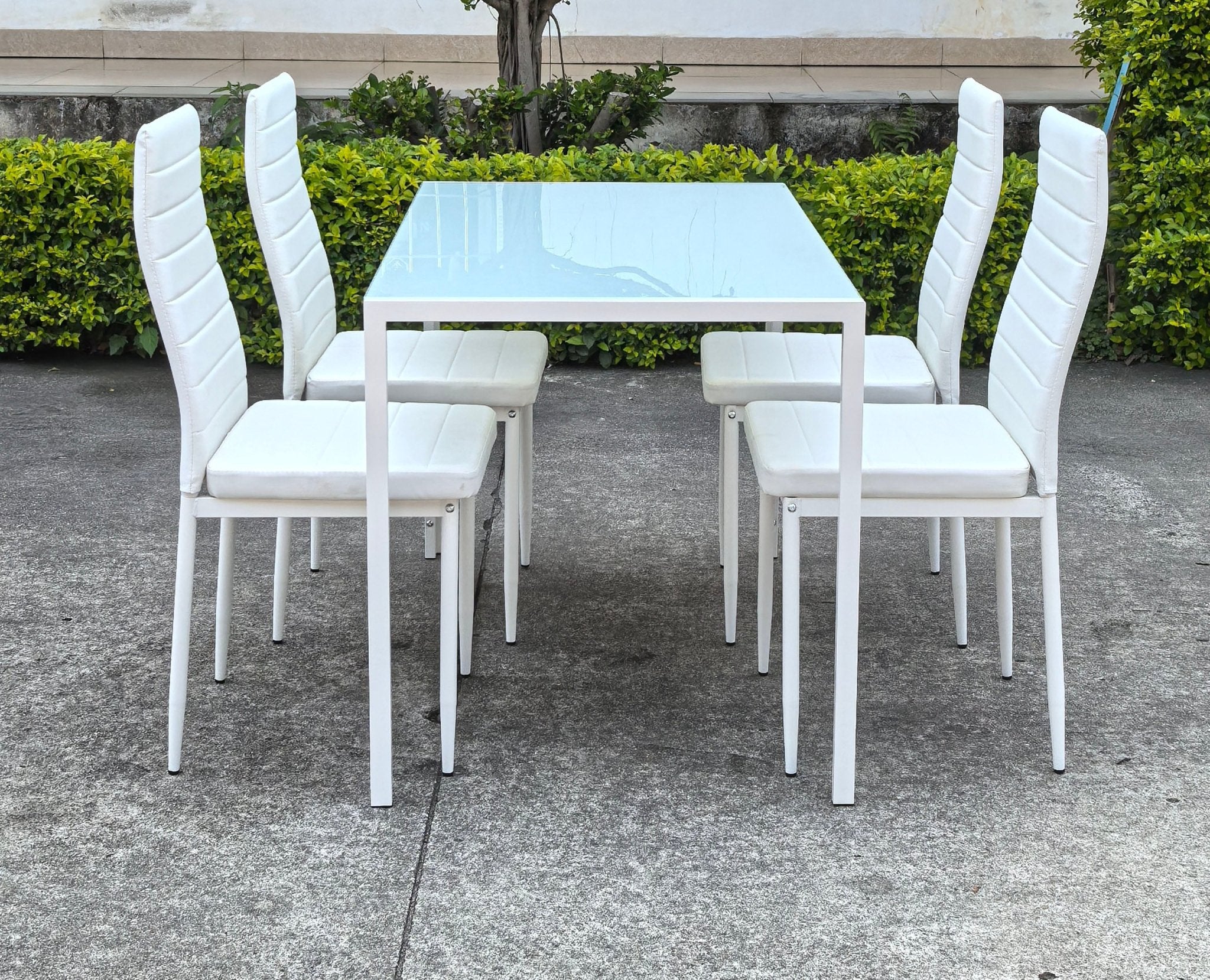New White Glass Dining Table Set 1+4 – Modern Kitchen Table & Chairs TL6661 - Image 2