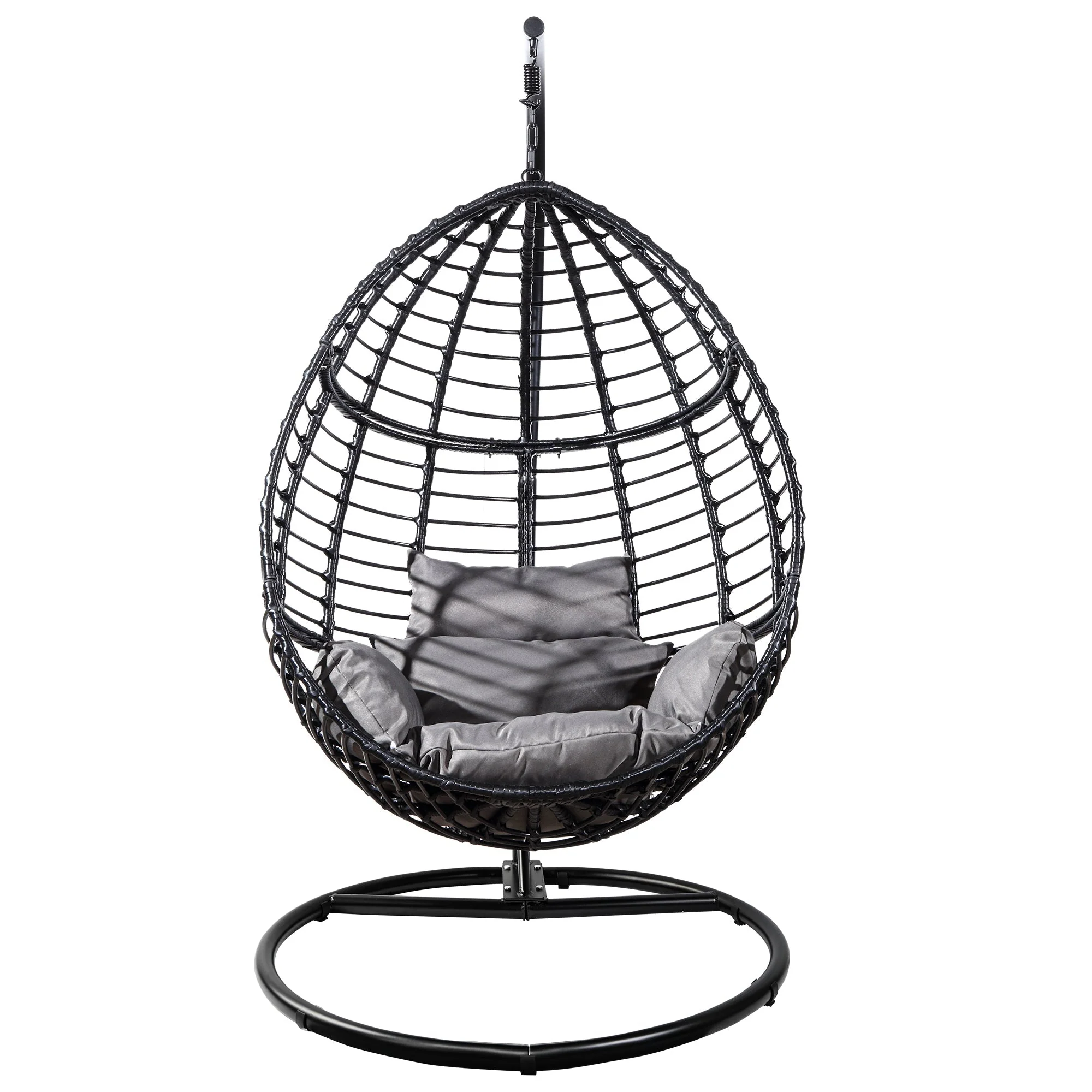 Wicker Egg Swing Chair for Indoor & Outdoor – Hanging Rattan Chair with Cushions & Steel Frame – 568145