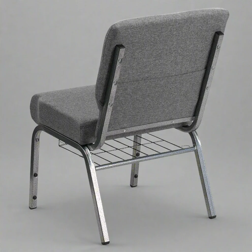 Wide Church & Banquet Chair with Book Rack – 800 lb Capacity | Gray Upholstery, Black Steel Frame - 2504021 - Image 2