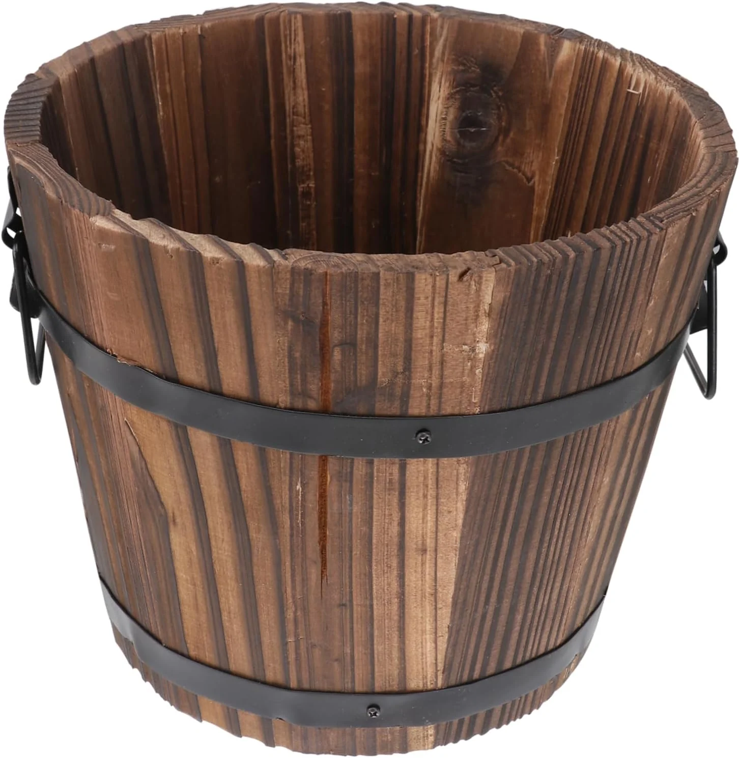 Rustic Wooden Barrel Planter 16" x 13" – Decorative Garden Pot for Indoor & Outdoor Plants | WGP16