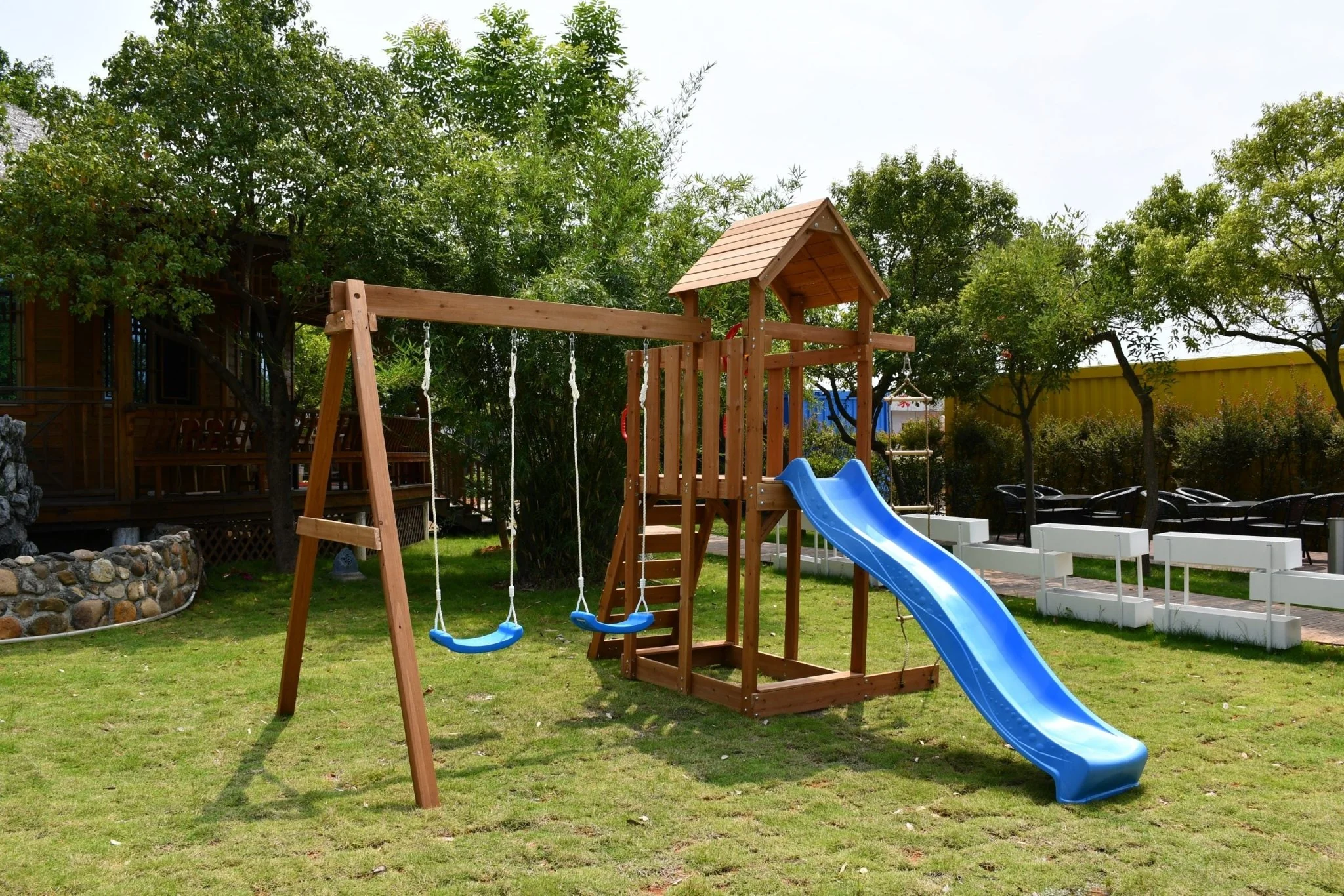 Wooden Backyard Kids Swing Set & Playground with Slide – Outdoor Play Structure | Model C627
