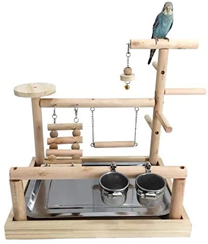 Wooden Bird Playground & Perch Stand – Natural Wood Training & Exercise Gym for Parakeets, Lovebirds & Cockatiels | BG7283 - Image 9