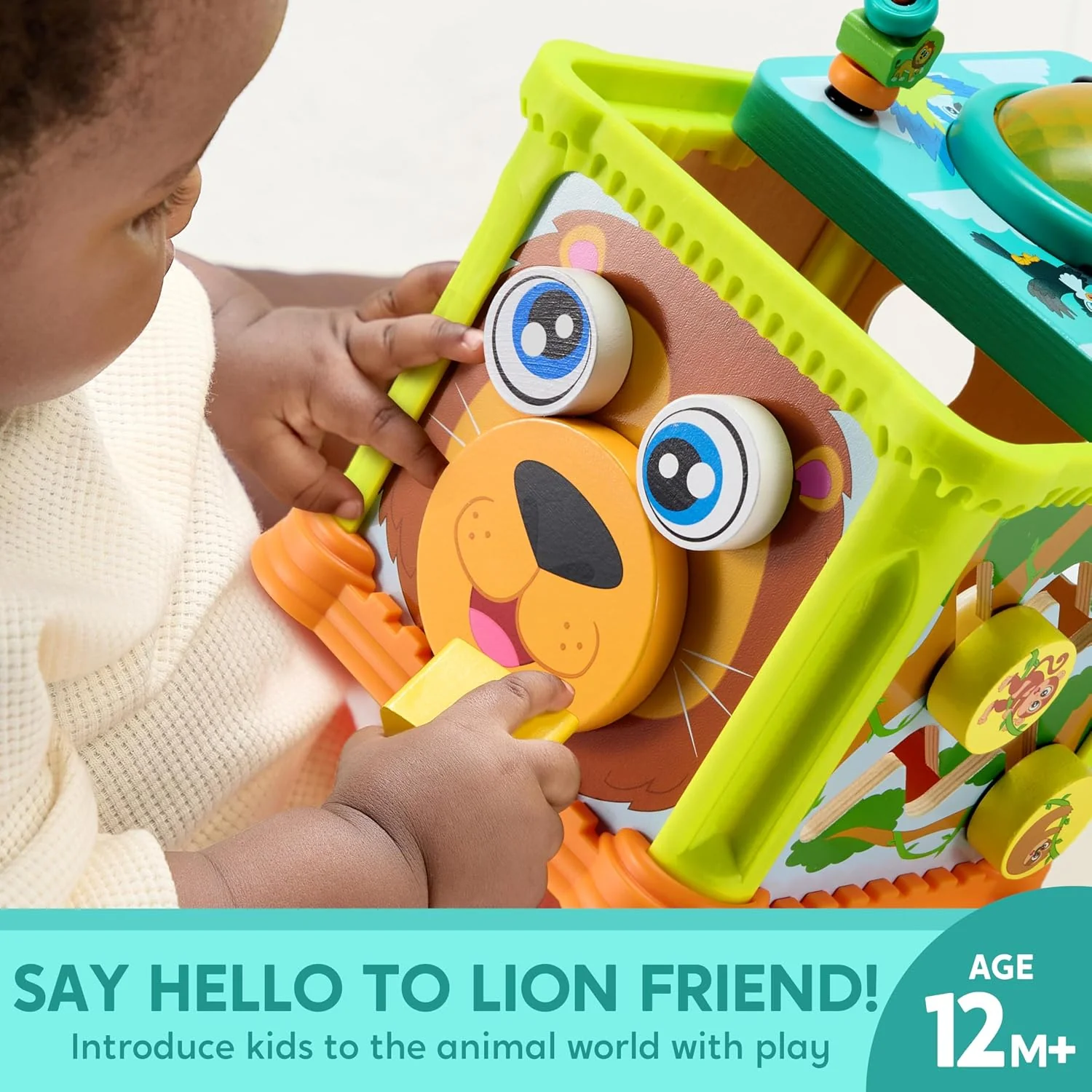 Wooden Montessori Activity Cube – Jungle-Themed Toddler Learning Toy with Music and Lights, Ages 1–3 - Image 4