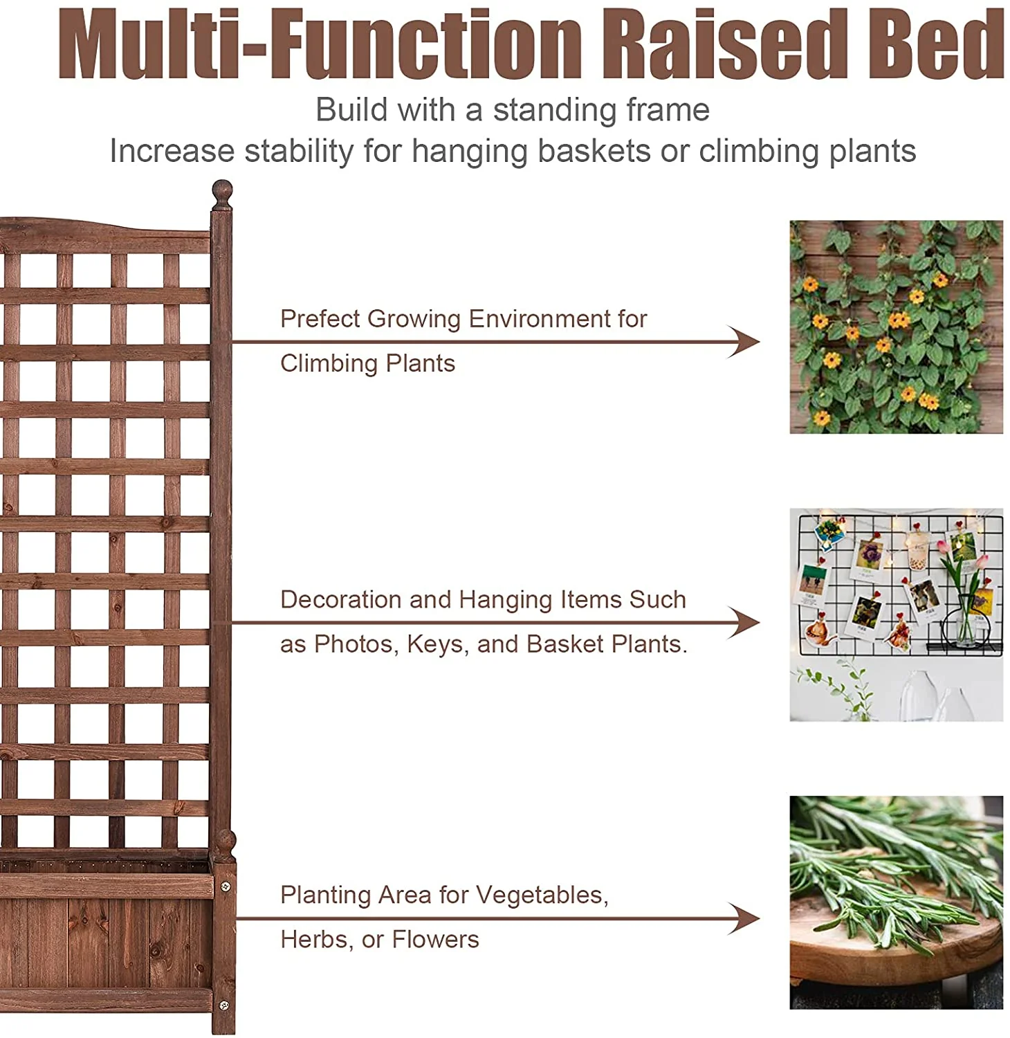 Wooden Raised Garden Bed with Trellis – Deep Planter Box for Climbing Plants & Vegetables - Image 2