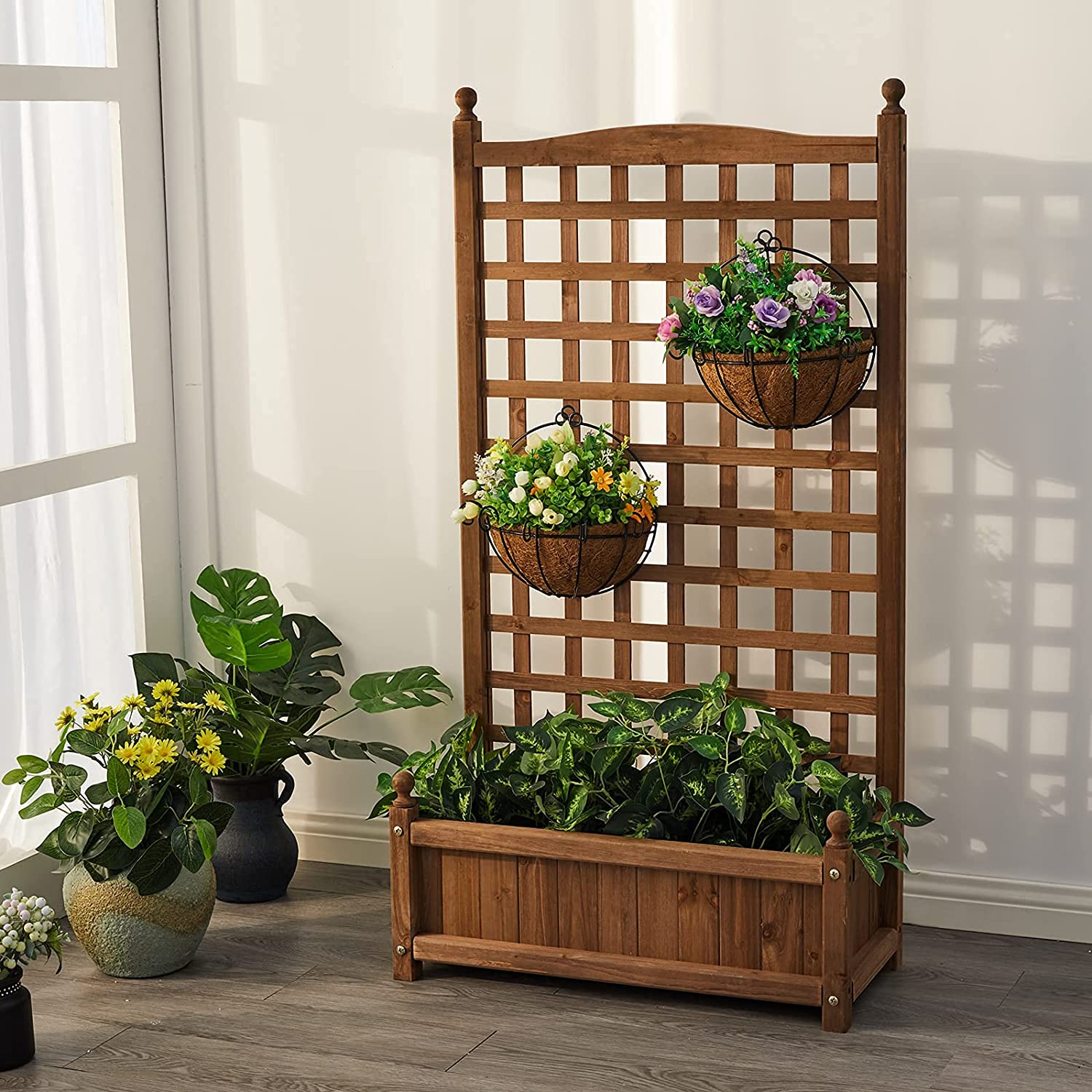 Wooden Raised Garden Bed with Trellis – Deep Planter Box for Climbing Plants & Vegetables - Image 4