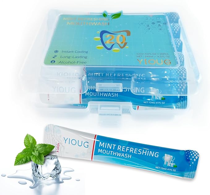 YIOUG Portable Travel Mouthwash Packets – Mint Alcohol-Free Oral Rinse Strips, 20 Count - Image 4