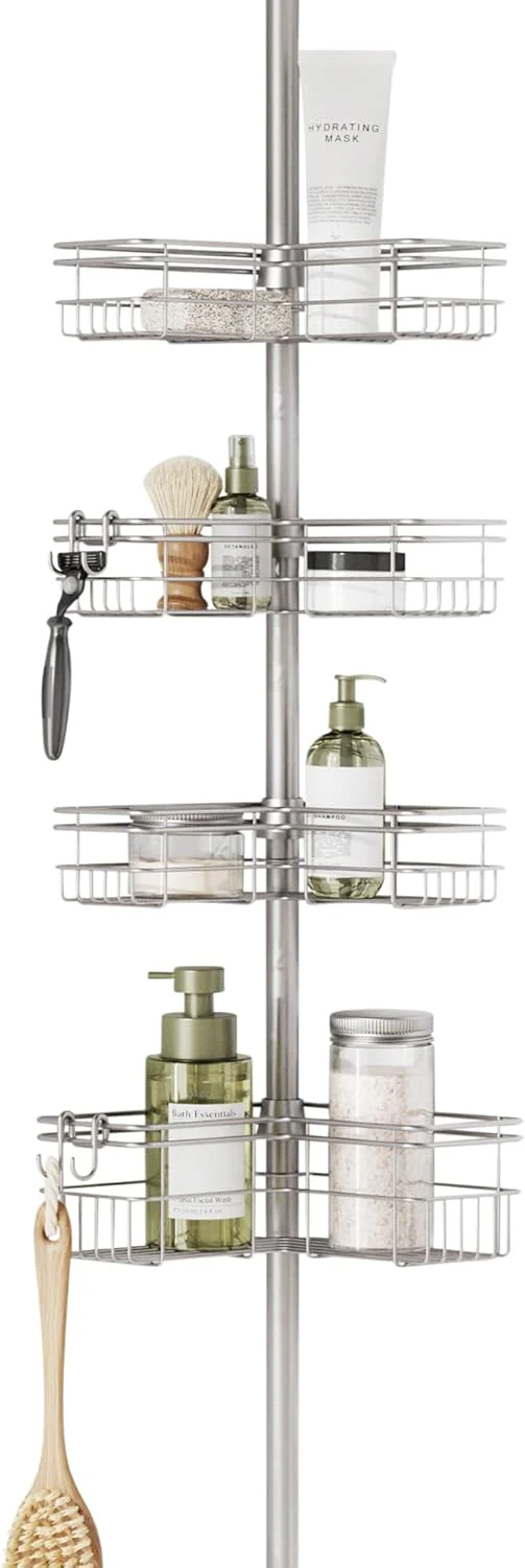 Zenna Home 2159NN Tension Pole Shower Caddy, Satin Nickel