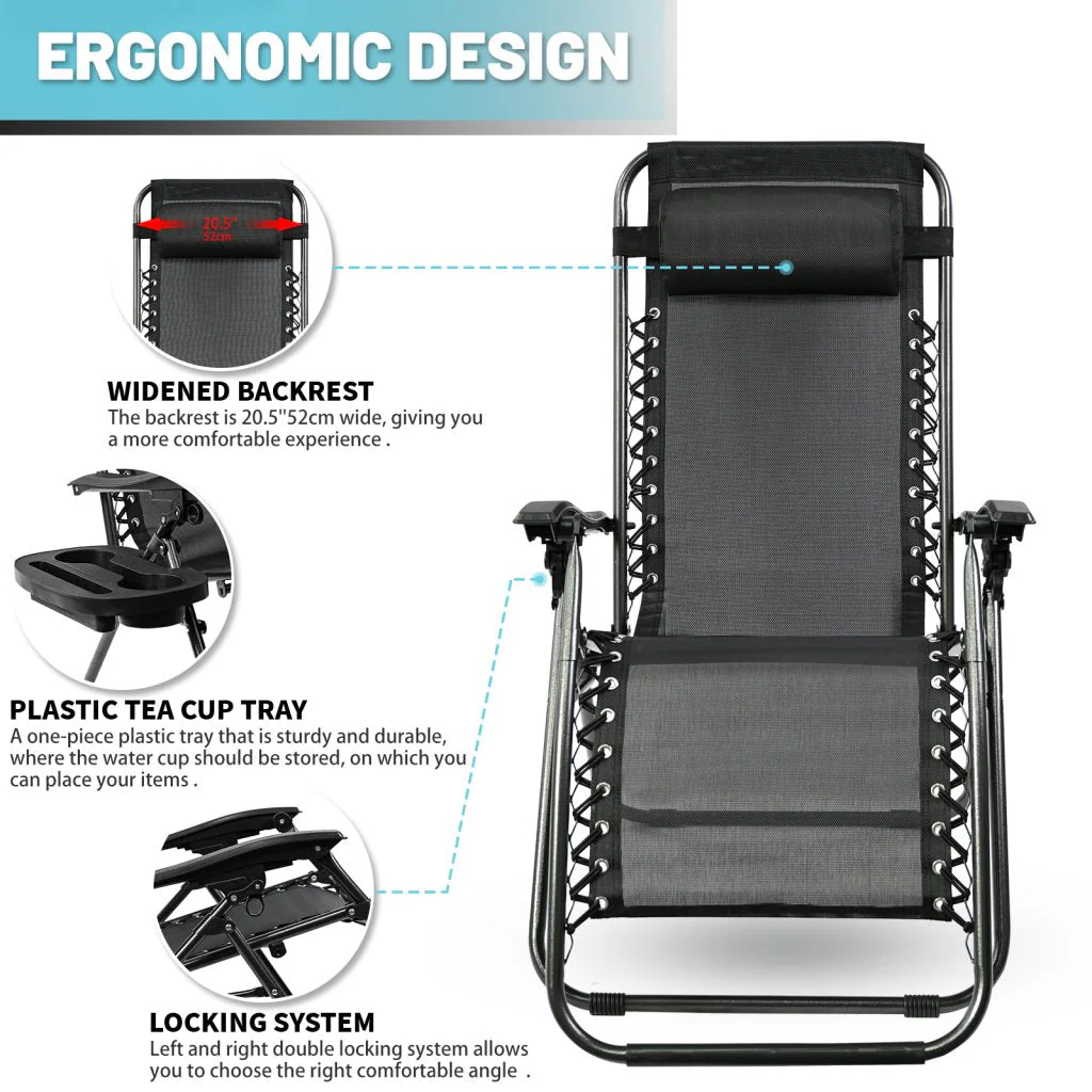 Zero Gravity Recliner Folding Chair – Comfortable Outdoor Adjustable Lounge Seat ZGC01A - Image 2