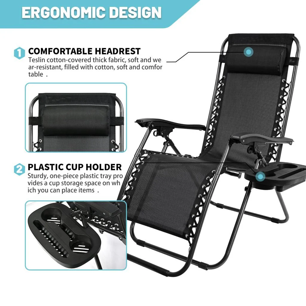 Zero Gravity Recliner Folding Chair – Comfortable Outdoor Adjustable Lounge Seat ZGC01A - Image 3